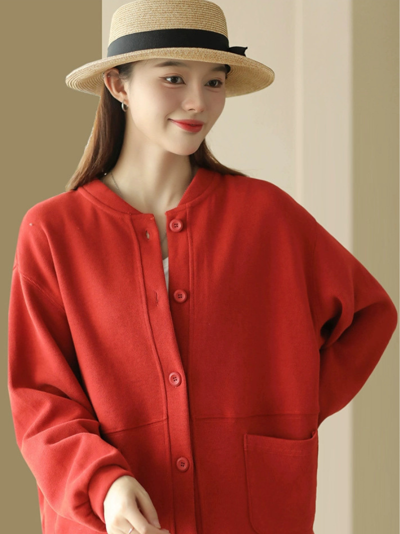 Women's Modern Casual Wear Stand Collar Pocket Style Sweater