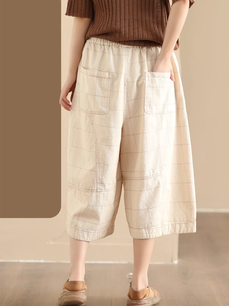 Women's  Summer Elastics Waist Wide Leg Pockets Pant Bottom