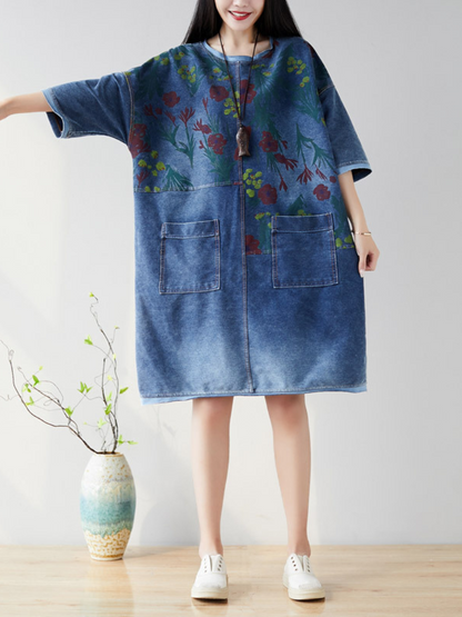 Women's  Summer Casual & Soft Floral Large Pockets Midi Dress