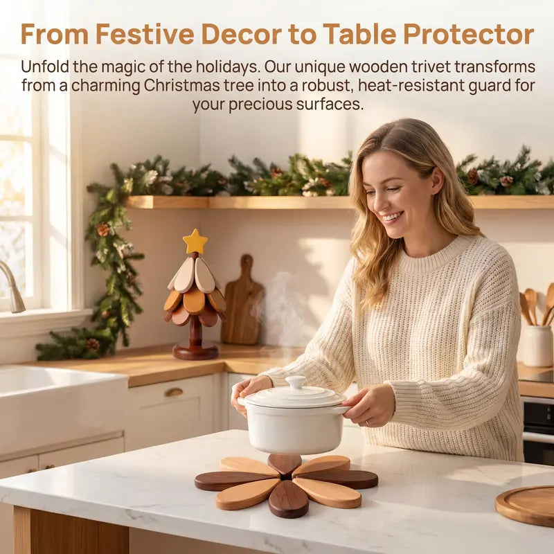 ü™µ Solid Wood Heat Resistant, Protect Table From Scalding - Tree Shaped Foldable Wooden TrivetüéÑ