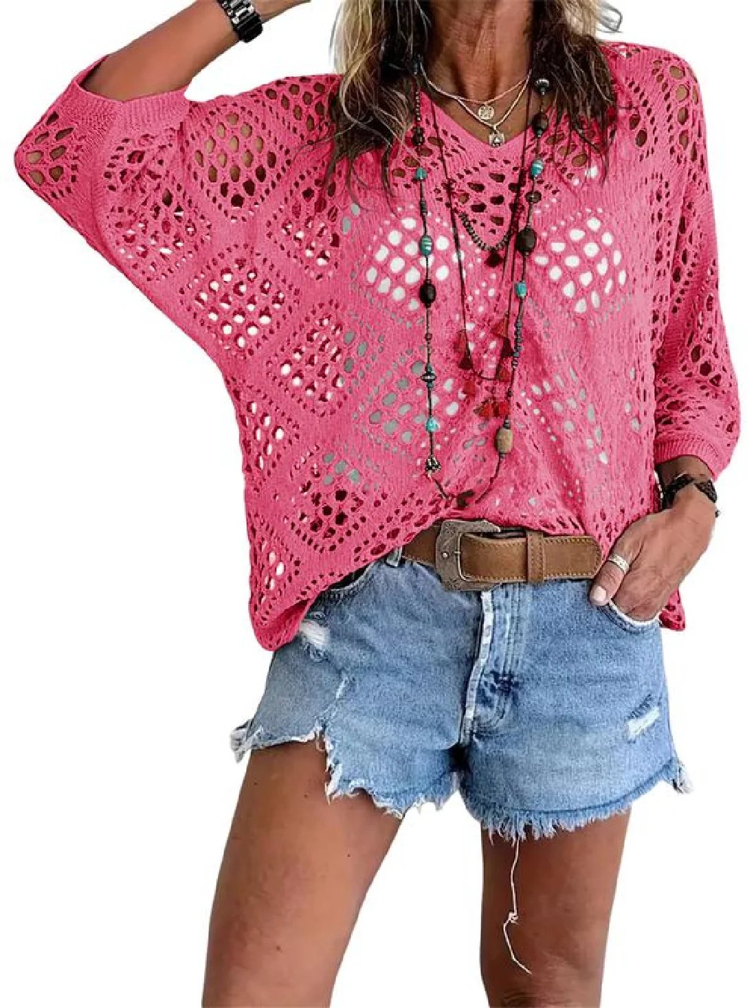 ? Handmade Crochet V‚ÄêNeck Boho Top | Apricot Summer Essential