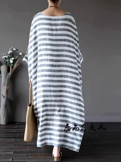 Women's Summer Beautiful Retro Loose Striped Kaftan Style Dress