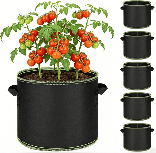 üå± 5-Pack 5 Gallon Grow Bags ‚Äì Heavy Duty Aeration Fabric Pots with Handles for Vegetables, Flowers & Fruits ü™¥