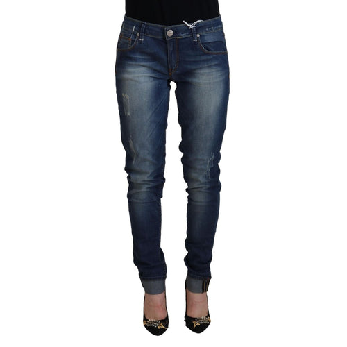 Acht Blue Washed Cotton Slim Fit Women Denim Pants Jeans