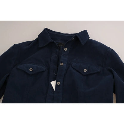 Acht Cotton Blue Corduroy Long Sleeves Shirt Top Blouse