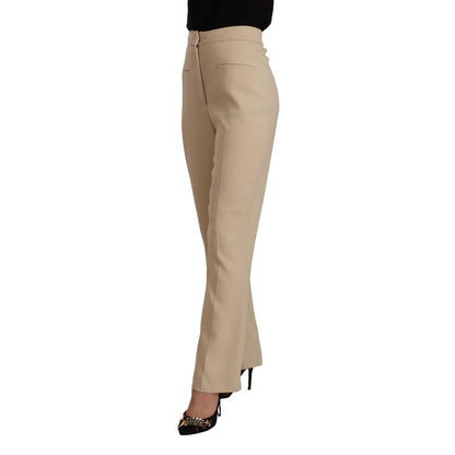 Alberta Ferretti Beige Viscose High Waist Flared Dress Trouser Pants
