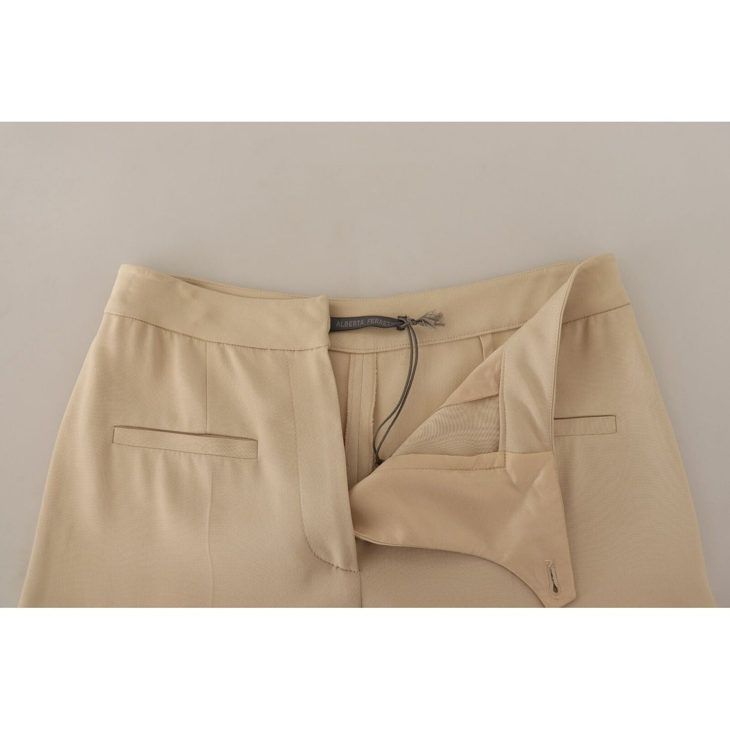Alberta Ferretti Beige Viscose High Waist Flared Dress Trouser Pants