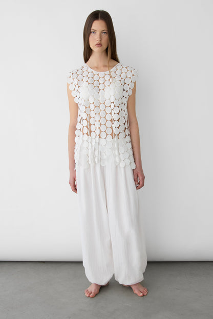HONEY COMB CUTOUT WOVEN TOP