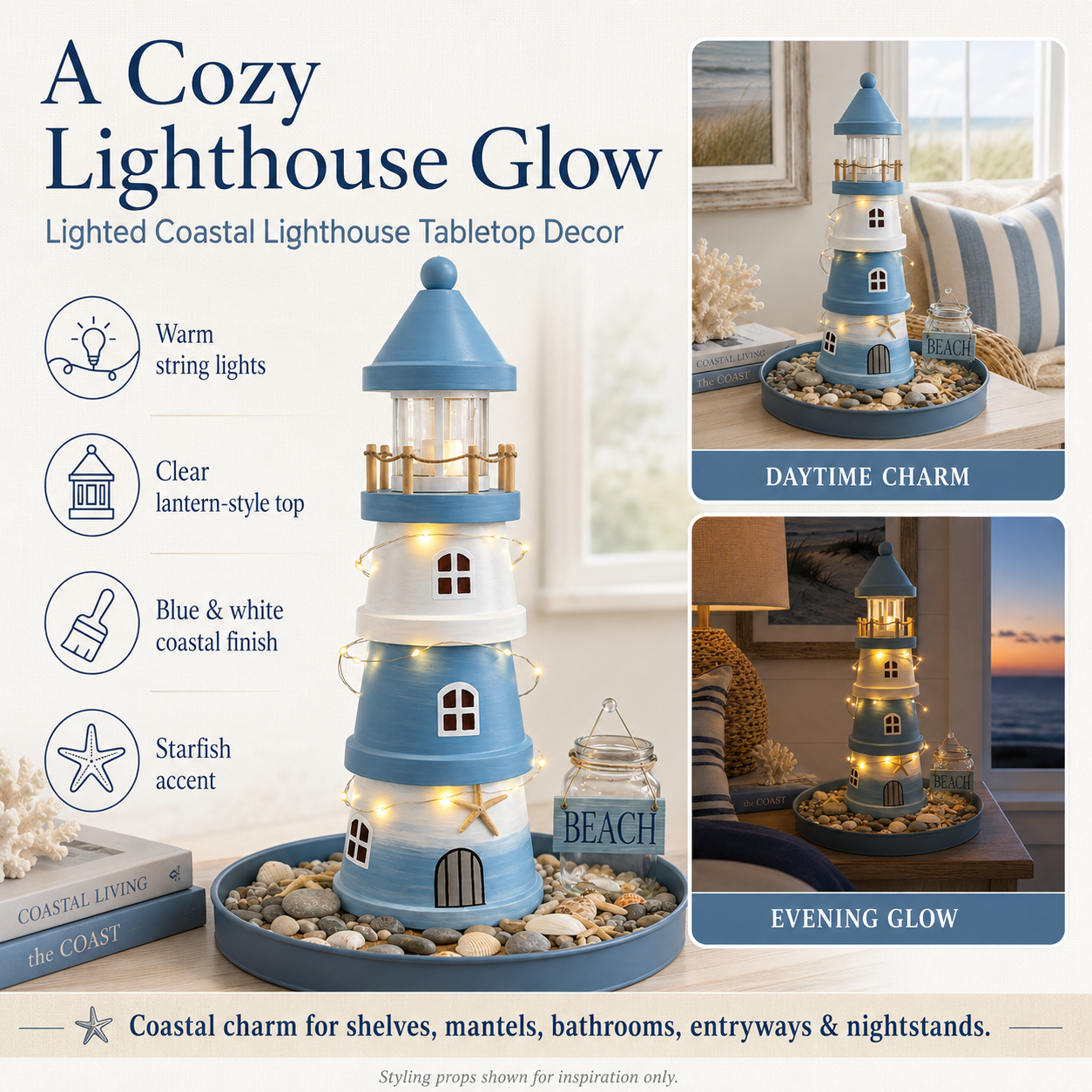 üåäLighted Coastal Lighthouse Tabletop Decor