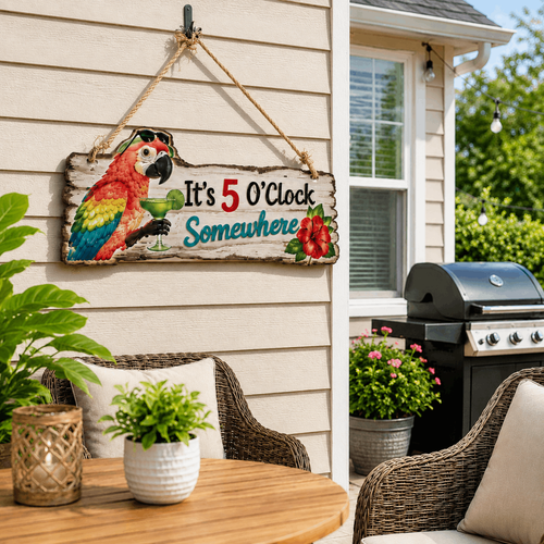 It's 5 O'Clock Somewhere Parrot wall art ü¶ú‚Äì Tropical Patio Wall Decoüçπ
