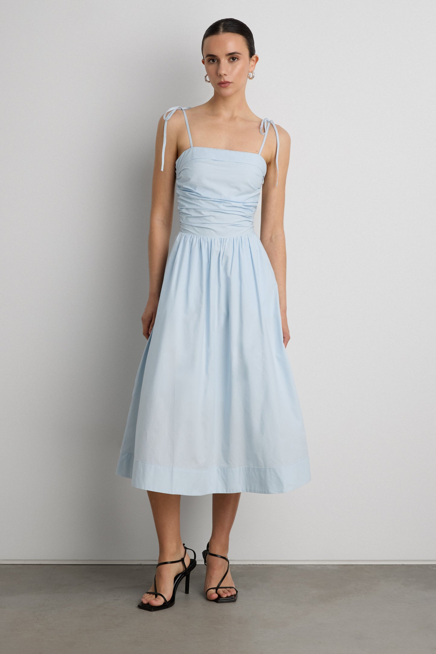 COTTON POPLIN SQUARE NECK MIDI DRESS