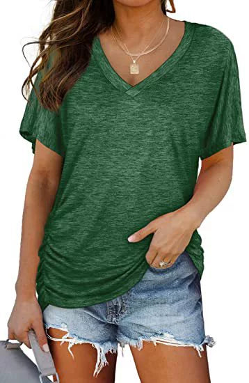 ‚ú®Womens Short Sleeve V Neck Dolman Tops with Side Shirring Loose Fit Shirts