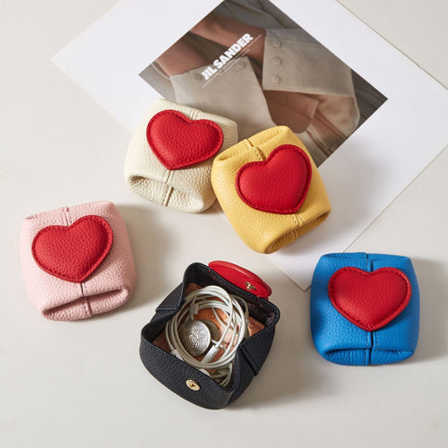 Top-Grain Leather Mini Wallet with a Hint of Heartüíù