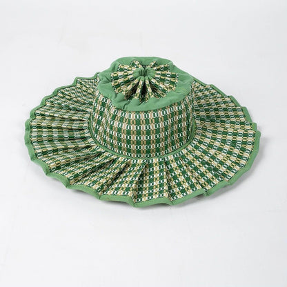 Handmade Foldable Straw Sun Hat for Women ‚Äì UPF 50+ Wide Brim Pleated Beach Hat with Ponytail Opening & Packable Roll-Up Design
