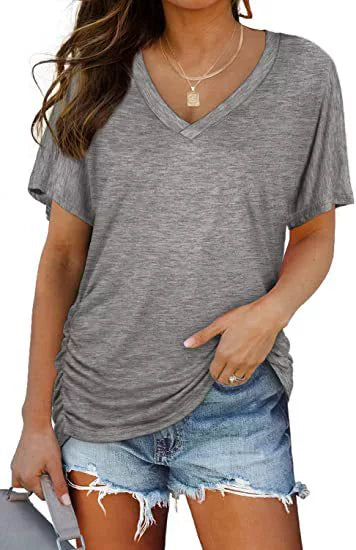 ‚ú®Womens Short Sleeve V Neck Dolman Tops with Side Shirring Loose Fit Shirts