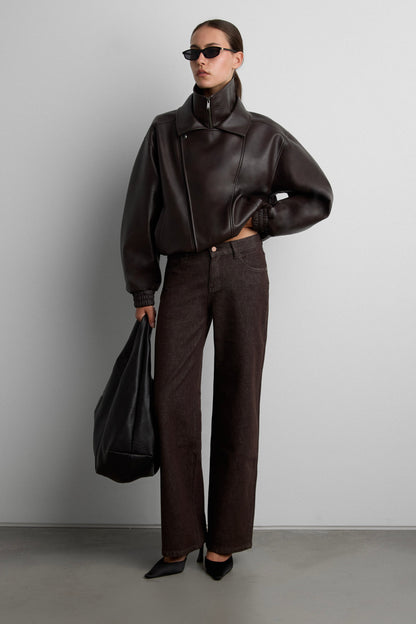 VEGAN LEATHER DOUBLE COLLAR BIKER JACKET