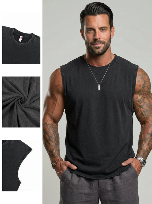 ‚ö° Hot Sales  üî• 4-Pack Men's Washed Sleeveless Vest ‚Äì Heavyweight Cotton, Acid Wash, Oversized Gym & Streetwear