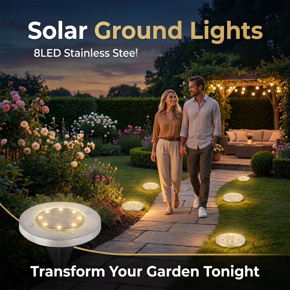 ‚òÄÔ∏è Solar Powered 8-LED Ground Lights | Outdoor Pathway Lighting