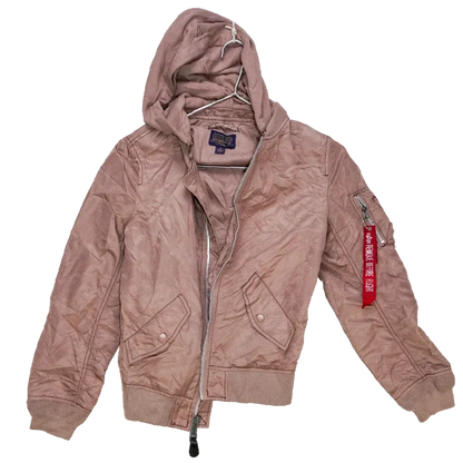 Alpha Industries Pink Women's MA-1 Flight Jacket with Hood - Small - Army & Outdoors - Flight Jackets