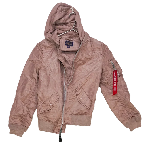 Alpha Industries Pink Women's MA-1 Flight Jacket with Hood - Small - Army & Outdoors - Flight Jackets