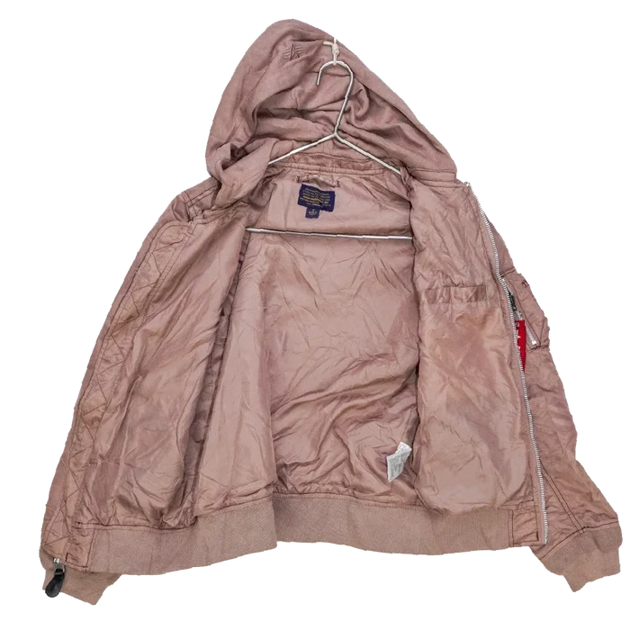 Alpha Industries Pink Women's MA-1 Flight Jacket with Hood - Small - Army & Outdoors - Flight Jackets