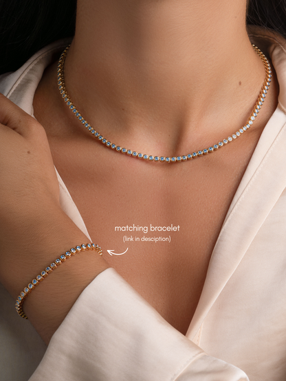 Aquamarine Bezel Tennis Necklace