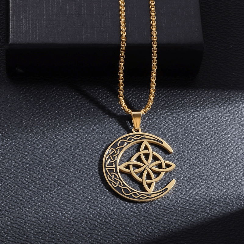 üßöCeltic Knot Crescent Steel Pendant Necklace‚ú®