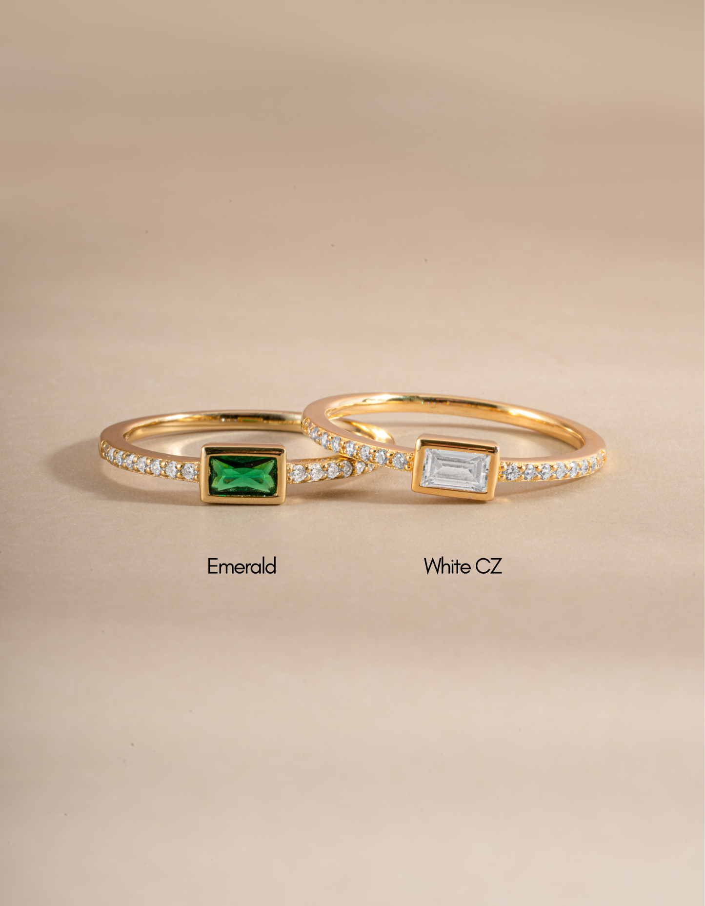 Emerald Baguette Ring w Pavé Band