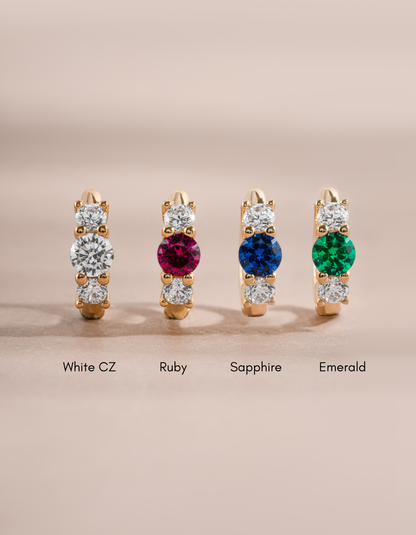 Sapphire Three Stone Huggie Hoops