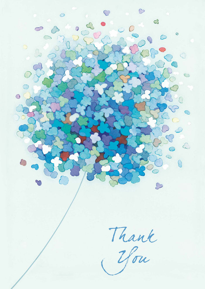 Colorful heart-shaped balloons with 'Thank You' text on a light blue background