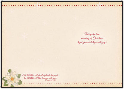 Vintage-style Christmas card with floral design and text on a beige background