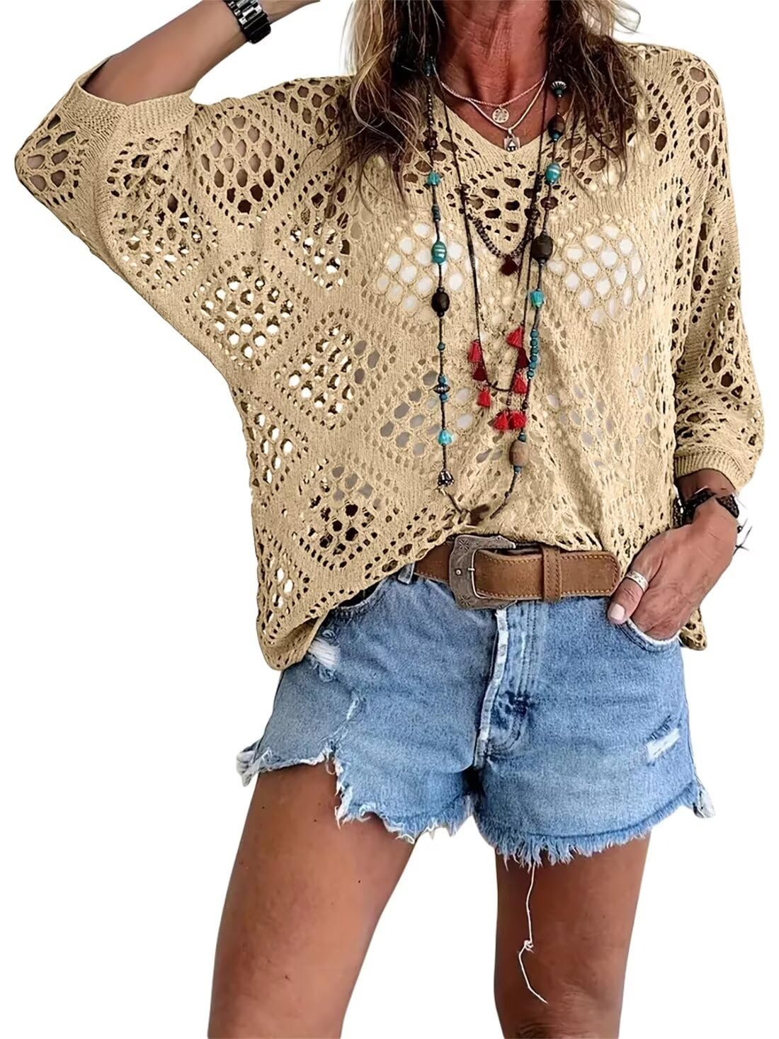 ? Handmade Crochet V‚ÄêNeck Boho Top | Apricot Summer Essential