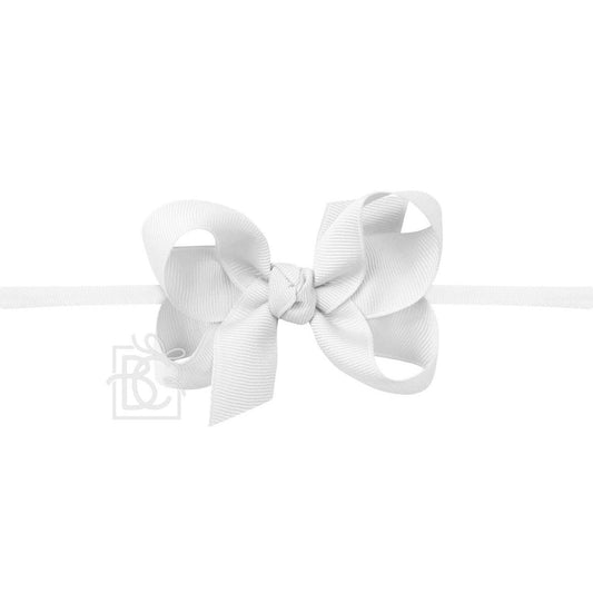 1/4" NYLON PANTYHOSE HEADBAND W/SIGNATURE GROSGRAIN BOW: WHITE / 3.5" Medium