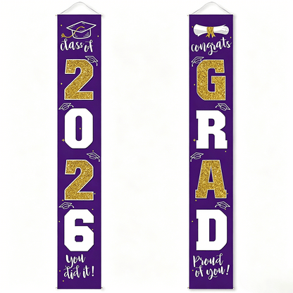 üéìClass of 2026 Graduation Banner 11.8" x 70.87" | Congrats Grad Front Door Porch Decor for Graduation Party (‚ú®Set of 2)