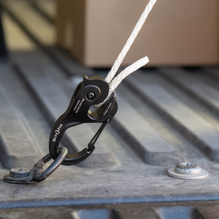 CamJam® XT™ Aluminum Rope Tightener, Reg with rope - in use on truck