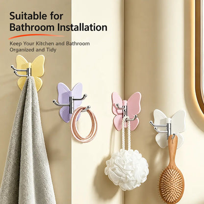 4-Pack Rotating Butterfly Adhesive Wall Hooks ‚Äì No-Drill Towel & Key Organizer