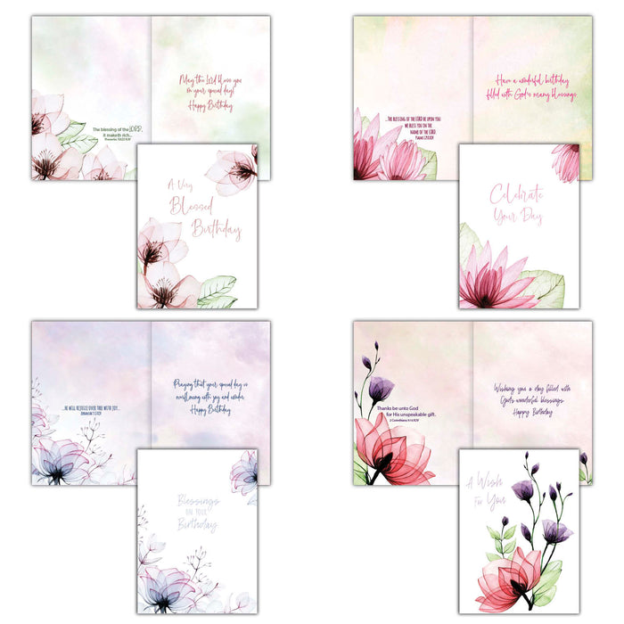 Christian Birthday Cards by Shared Blessings-Transparent Floral, Box of 12 Assorted Birthday Cards
