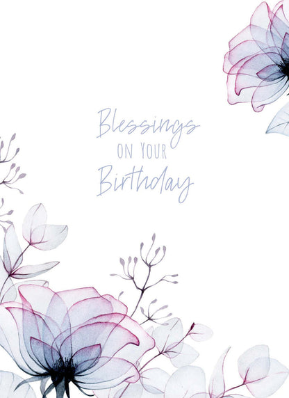 Christian Birthday Cards by Shared Blessings-Transparent Floral, Box of 12 Assorted Birthday Cards