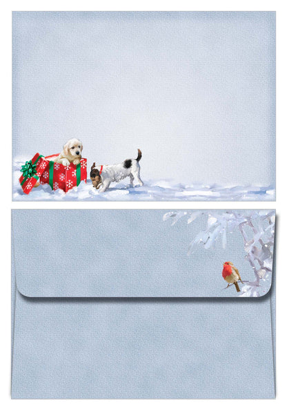 Matching envelope with a robin and dogs.