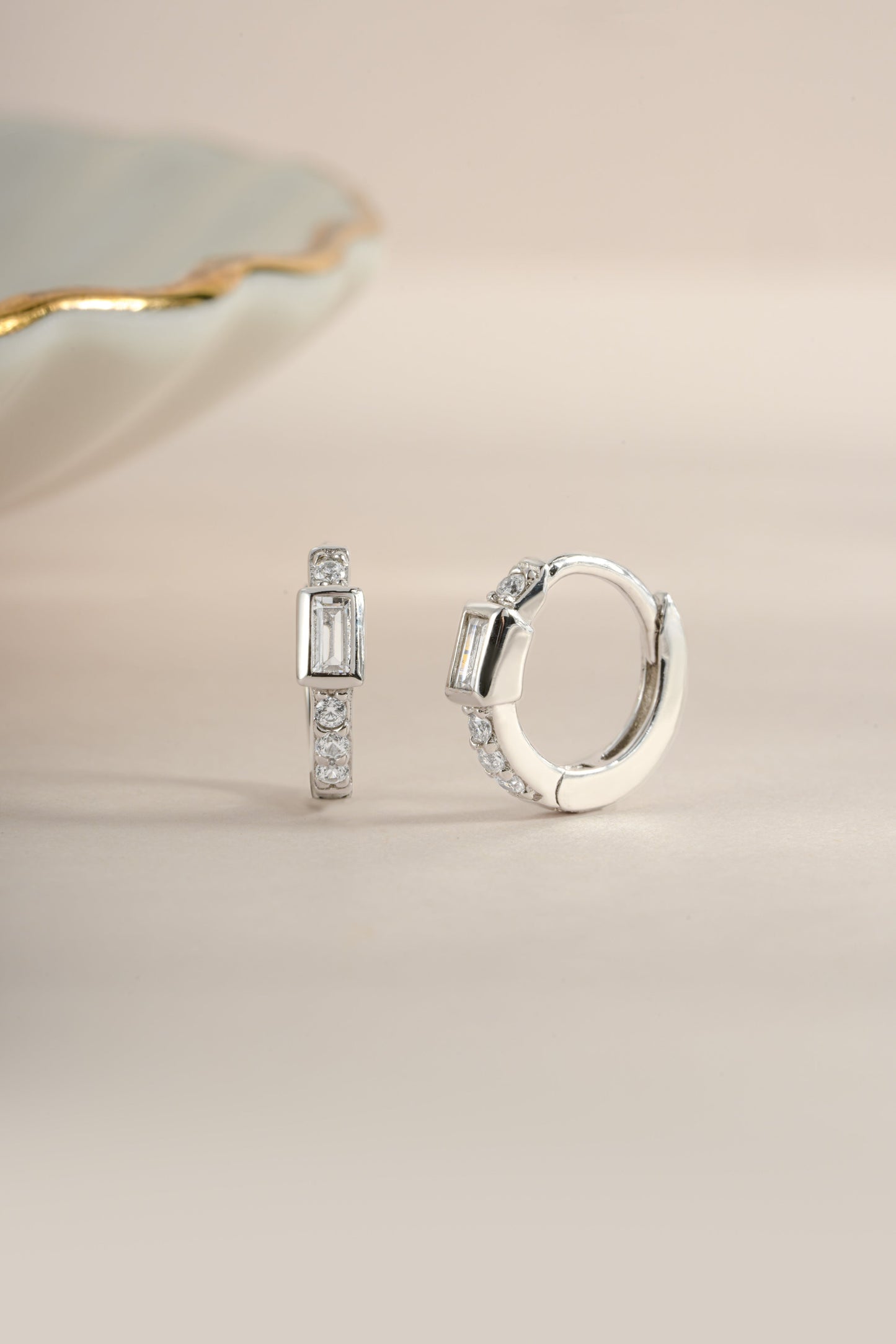 CZ Baguette Huggie Earrings
