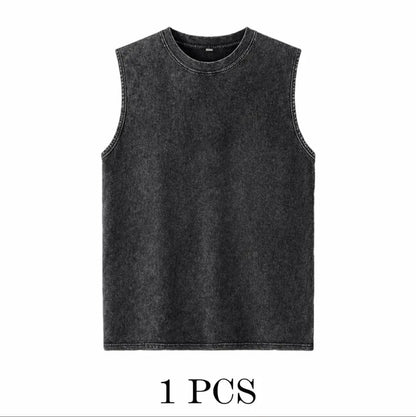 ‚ö° Hot Sales  üî• 4-Pack Men's Washed Sleeveless Vest ‚Äì Heavyweight Cotton, Acid Wash, Oversized Gym & Streetwear