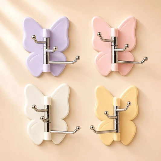 4-Pack Rotating Butterfly Adhesive Wall Hooks ‚Äì No-Drill Towel & Key Organizer