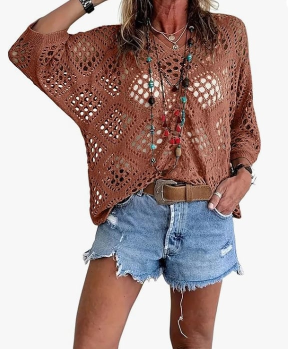 ? Handmade Crochet V‚ÄêNeck Boho Top | Apricot Summer Essential