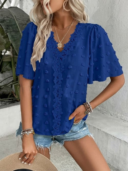 üî• Elegant Swiss Dot Lace Butterfly Sleeve Shirt, Long Sleeve Commuter Top, Loose Fit Casual Summer Blouse for Women