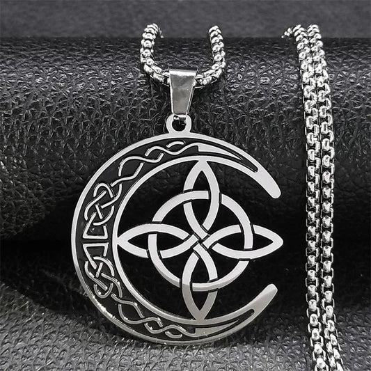 üßöCeltic Knot Crescent Steel Pendant Necklace‚ú®