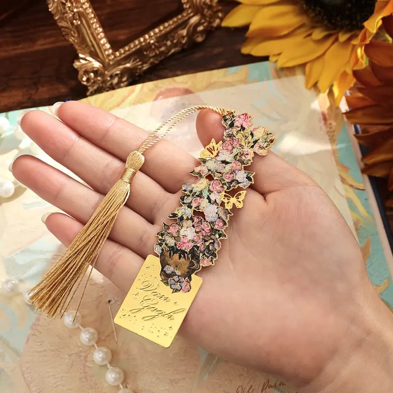 üìö‚ú® 8-Piece Gold Metal Bookmark Set with Tassel ‚Äì Van Gogh & Monet Inspired Gift for Book Lovers üé®