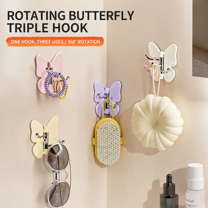 4-Pack Rotating Butterfly Adhesive Wall Hooks ‚Äì No-Drill Towel & Key Organizer