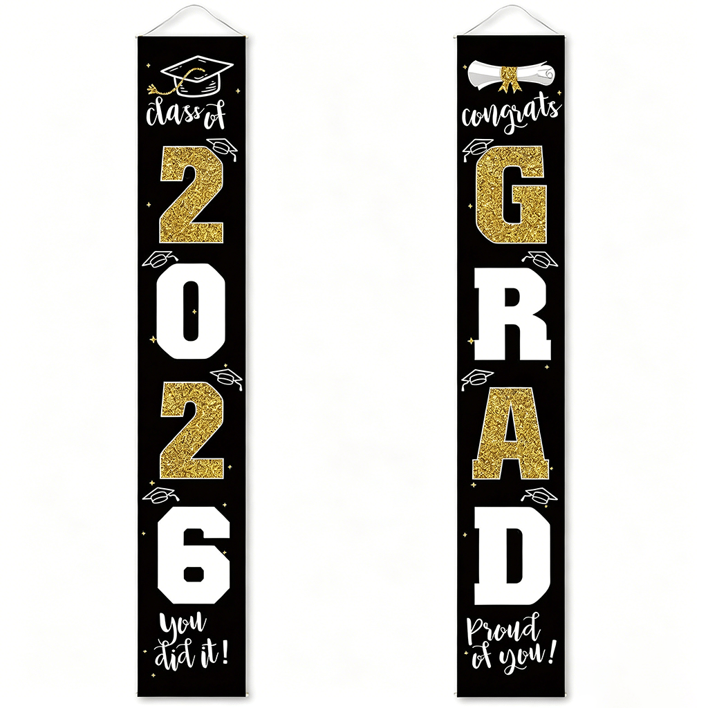 üéìClass of 2026 Graduation Banner 11.8" x 70.87" | Congrats Grad Front Door Porch Decor for Graduation Party (‚ú®Set of 2)