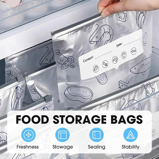 üéÅüî•10-Pack Reusable Foil Vacuum Zipper Sealable Storage Bags Labelled Fridge Order Relief