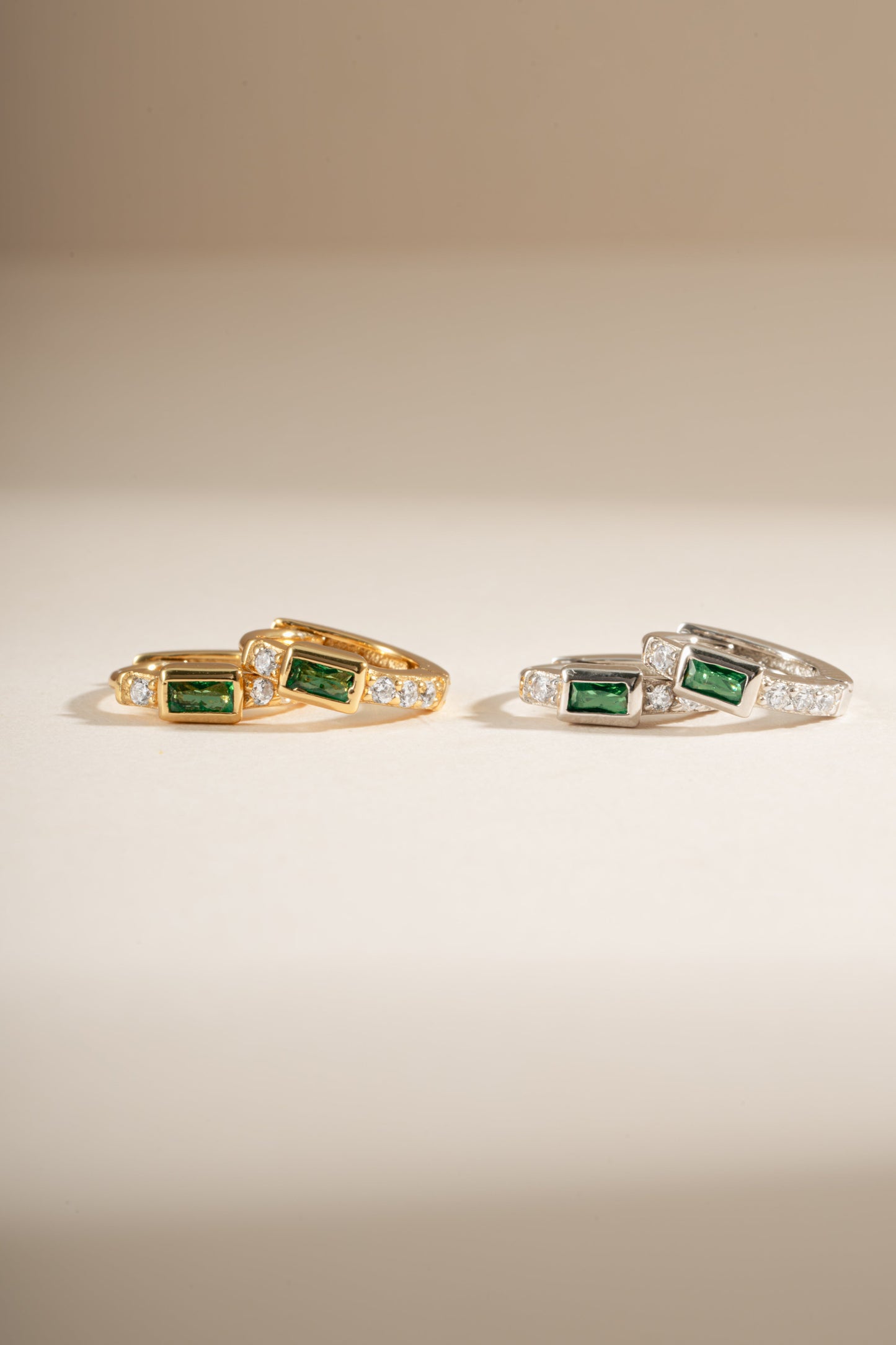 Emerald Baguette Huggie Earrings